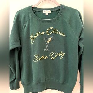 Wildfox hunter green sweater-embroidered “Extra Olives” Sz XS